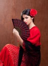 Flamenco dancer woman gipsy red rose spanish fan Royalty Free Stock Photo