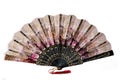 Flamenco hand fan with colorful pattern isolated on white background. Spanish or Chinese influence