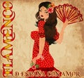 Flamenco party wallpaper with spanish girl and fan