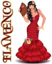 Flamenco. Spanish dancing girl with fan. vector
