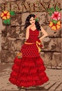 Flamenco. Spanish dancing girl. Holiday invitation car