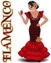 Flamenco. Spanish girl with wine glass. vector