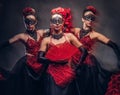 Flamenco spanish seductive dancers wearing traditional costume.