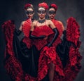 Flamenco spanish seductive dancers wearing traditional costume.