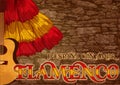 Flamenco. Translation is From Spain with Love. Greeting folk festival card