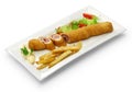 Flamenquin, deep fried long pork roulade, spanish cordoba cuisine