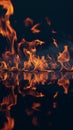 Flames against dark background, artistic fire and reflection concept Royalty Free Stock Photo