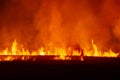 The flames burn in the dry fields and straw at night, the smog problem and global warming in Southeast Asia,