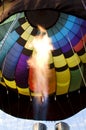 Flames from a burner inside a hot-air balloon envelop Royalty Free Stock Photo