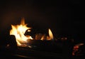 Flames and burning wood in the fireplace Royalty Free Stock Photo