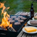 Flames dance, burgers sizzle, and beer chills at a lively outdoor barbecue