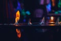 The flames in electric fireplace close-up. Interior. Royalty Free Stock Photo