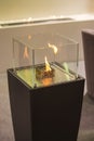 The flames in electric fireplace close-up. Interior design Royalty Free Stock Photo