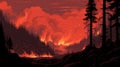 8-bit Wildfire: Hyper-detailed Illustration Of A Red Forest Fire