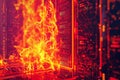 Flames engulfing a computer server, causing a dangerous fire hazard, Create a visual representation of a firewall blocking Royalty Free Stock Photo