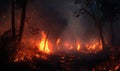 Flames engulfing trees in a forest, the fire spreading rapidly through the dry underbrush Royalty Free Stock Photo