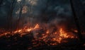Flames engulfing trees in a forest, the fire spreading rapidly through the dry underbrush Royalty Free Stock Photo