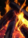 Flames entwining around wood