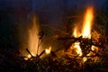 Flames of fire in dark background Royalty Free Stock Photo