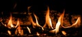 Flames of fire and hot coals of burned wood in the fireplace Royalty Free Stock Photo