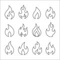 Flames, icon set. fire, flame of various shapes, Royalty Free Stock Photo