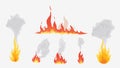 Flames and smoke in various forms. Different types of fire