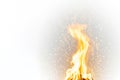 Flames and sparks on a light background. Space for text. Royalty Free Stock Photo