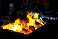 Flames on well lit charcoal barbeque grill Royalty Free Stock Photo