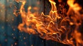 Flames on wood surface - intense fire close-up