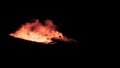 Flamethrower burst vfx. Realistic flame with smoke on black background. Fire FX footage