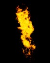 Flamethrower jet, flame pillar isolated on black