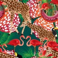 Flamigo giraffe seamless pattern