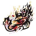 Flaming aggressive dragon with red hearts Royalty Free Stock Photo