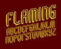 Flaming alphabet. Yellow shades artistic font. Isolated english alphabet