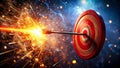 Flaming Arrow Striking Bullseye Target Powerful Imagery for Motivational or ActionOriented Design Royalty Free Stock Photo