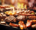 Sizzling BBQ Delight: Grilled Sausages & Steaks - Generative AI