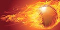 Flaming Baseball Against Red Background