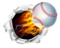 Flaming Baseball Ball Tearing a Hole in the Background Royalty Free Stock Photo