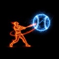 Flaming baseball bat hitting blue electric energy baseball Royalty Free Stock Photo