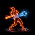 Flaming baseball bat hitting blue electric energy baseball Royalty Free Stock Photo