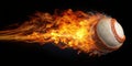 A flaming baseball flies across a solid black background AI-Created Content Royalty Free Stock Photo