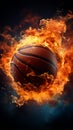 Flaming basket charge, Intense ball movement as hoop ignites in basketball