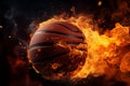 Flaming basketball swiftly approaches the hoop for an impressive score