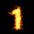 Flaming 1 on black background. Stylized number design Royalty Free Stock Photo