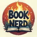 Flaming Book Nerd Text Above Open Book