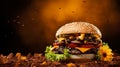Flaming Burger: A Majestic Composition With Sunflower Seeds Crumbly Photography