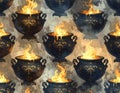Flaming Cauldron Pattern - Mystical Fire Vessels Royalty Free Stock Photo