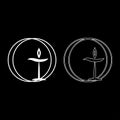Flaming chalice symbol Unitarian universalism concept set icon white color vector illustration image solid fill outline contour