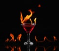 Flaming cocktail over black Royalty Free Stock Photo