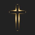 Flaming cross on black background. Christian symbol. Glowing logo of church, christian organizations. Vector